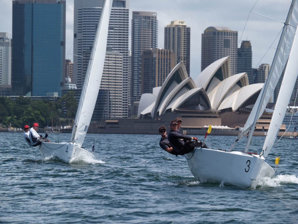 RFBYC David Gilmour (boat 3) leading the NZL team of Josh Junior to the top mark - Hardy Cup 2012 photo copyright Aline Van Haren  taken at  and featuring the  class