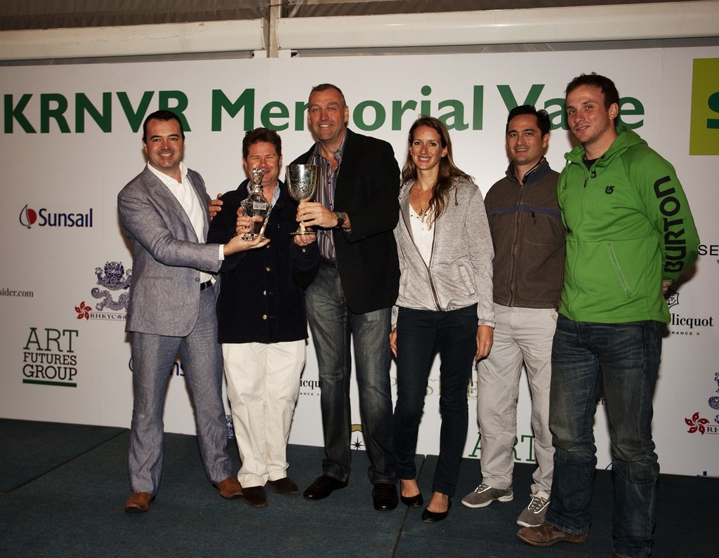 Top Dog Series 2011- 2012. Yvan Eymieu, Sunsail GM Asia (left) presents the trophy to Ambush owners Drew Taylor (2nd left) and Joachim Isler (3rd left).  ©  RHKYC/Guy Nowell http://www.guynowell.com/