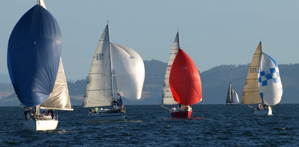 Spinnaker run on the Derwent this evening - Crown Series Bellerive Regatta 2012 photo copyright Jane Austin taken at  and featuring the  class