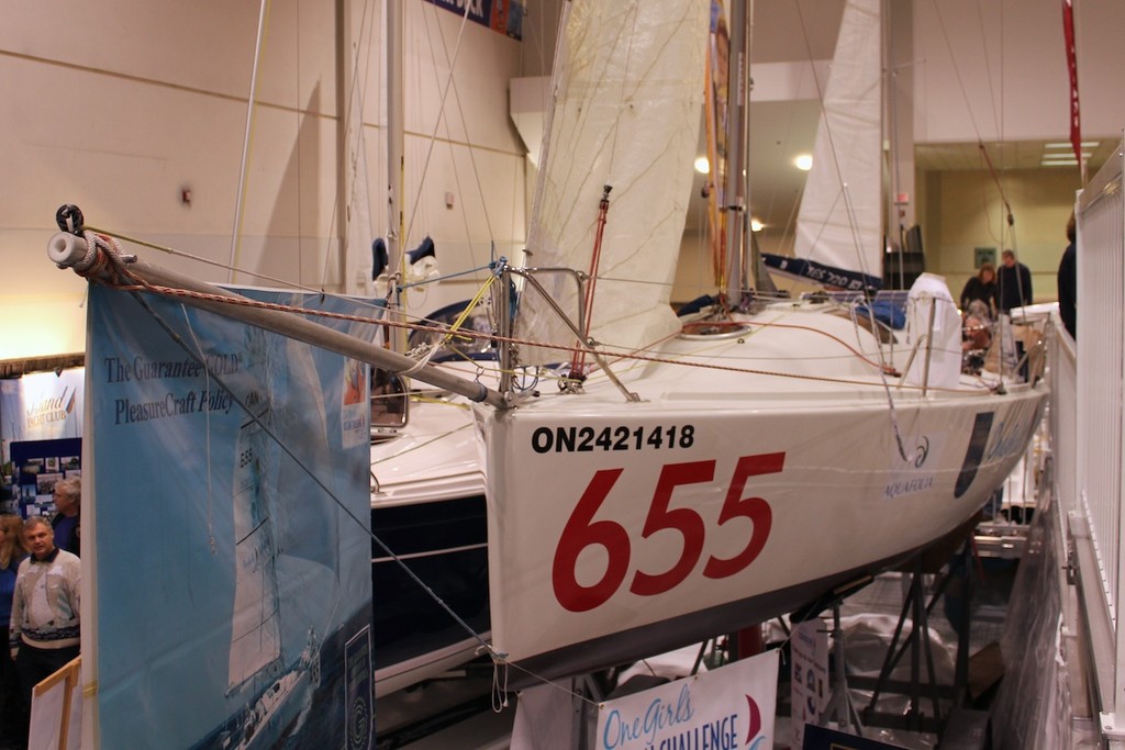 Diane Reid’s One Girl’s Ocean Challenge Mini 6.5 is completely rigged © Guy Perrin http://sail-world.com