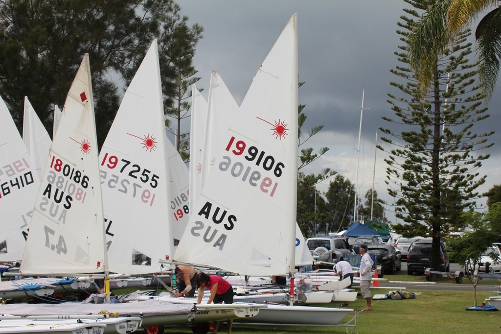 Thunderstorm coming - see the choc top - Performance Sailcraft sponsored Laser Masters World Championship 2012 - Brisbane Australia photo copyright Laser Masters Worlds Media 2012 http://www.lasersailing.com.au taken at  and featuring the  class