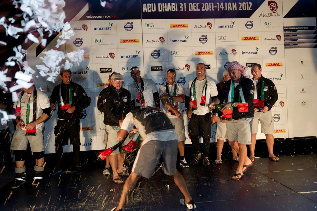Abu Dhabi Ocean Racing, skippered by Ian Walker from the UK at the finish of leg 2 of the Volvo Ocean Race 2011-12, from Cape Town, South Africa to Abu Dhabi, UAE.  © Paul Todd/Volvo Ocean Race http://www.volvooceanrace.com