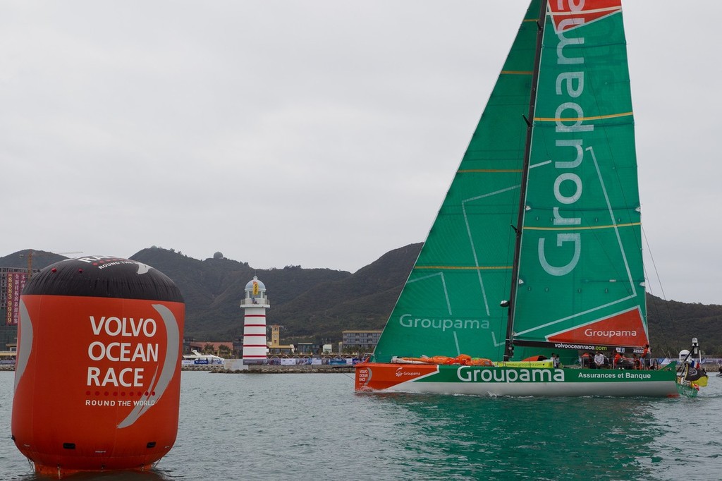 Groupama Sailing Team, skippered by Franck Cammas from France finishes second on leg 3 of the Volvo Ocean Race 2011-12 from Abu Dhabi, UAE, to Sanya, China. © Ian Roman/Volvo Ocean Race http://www.volvooceanrace.com