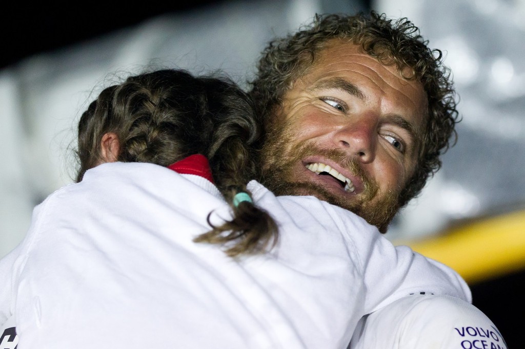 Richard Mason with his daughter. Team Sanya, skippered by Mike Sanderson from New Zealand finish sixth on leg 3 of the Volvo Ocean Race 2011-12 from Abu Dhabi, UAE, to Sanya, China.  © Ian Roman/Volvo Ocean Race http://www.volvooceanrace.com