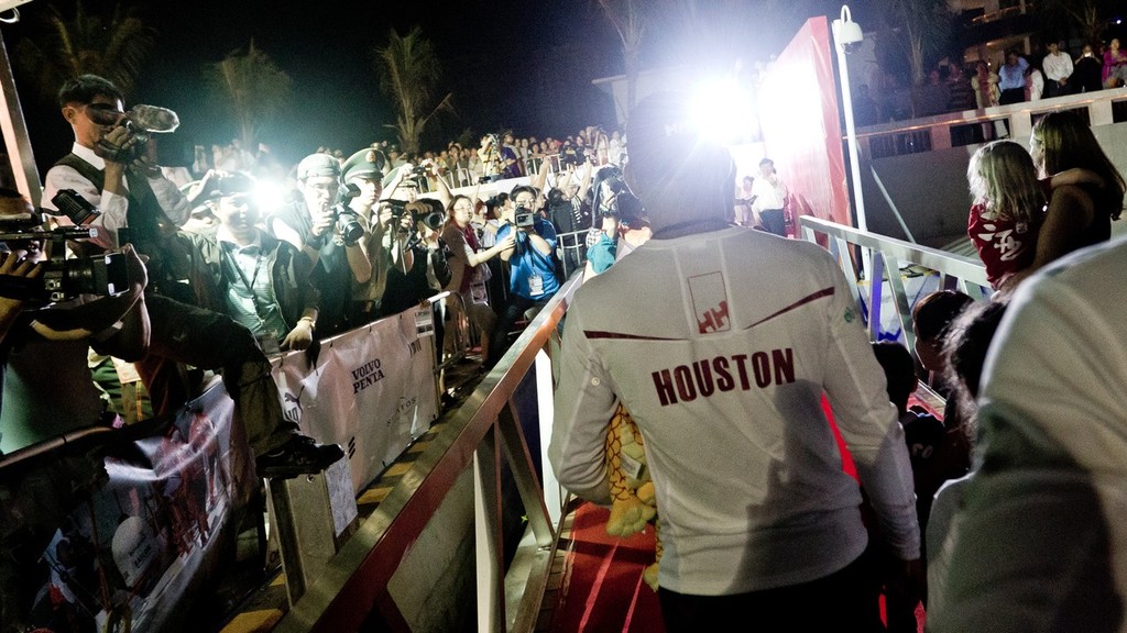 Team Sanya, skippered by Mike Sanderson from New Zealand finish sixth on leg 3 of the Volvo Ocean Race 2011-12 from Abu Dhabi, UAE, to Sanya, China.  © Ian Roman/Volvo Ocean Race http://www.volvooceanrace.com