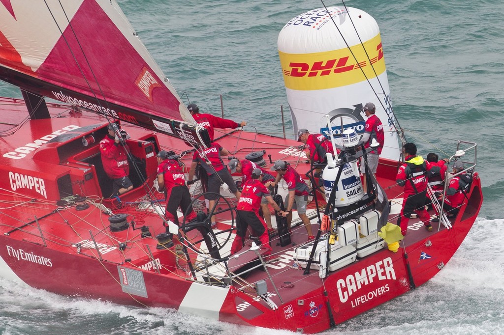 CAMPER with Emirates Team New Zealand, skippered by Chris Nicholson from Australia,ready to round a mark in the Sanya Haitang Bay In-Port Race, during the Volvo Ocean Race 2011-12. (Credit: IAN ROMAN/Volvo Ocean Race) © Ian Roman/Volvo Ocean Race http://www.volvooceanrace.com
