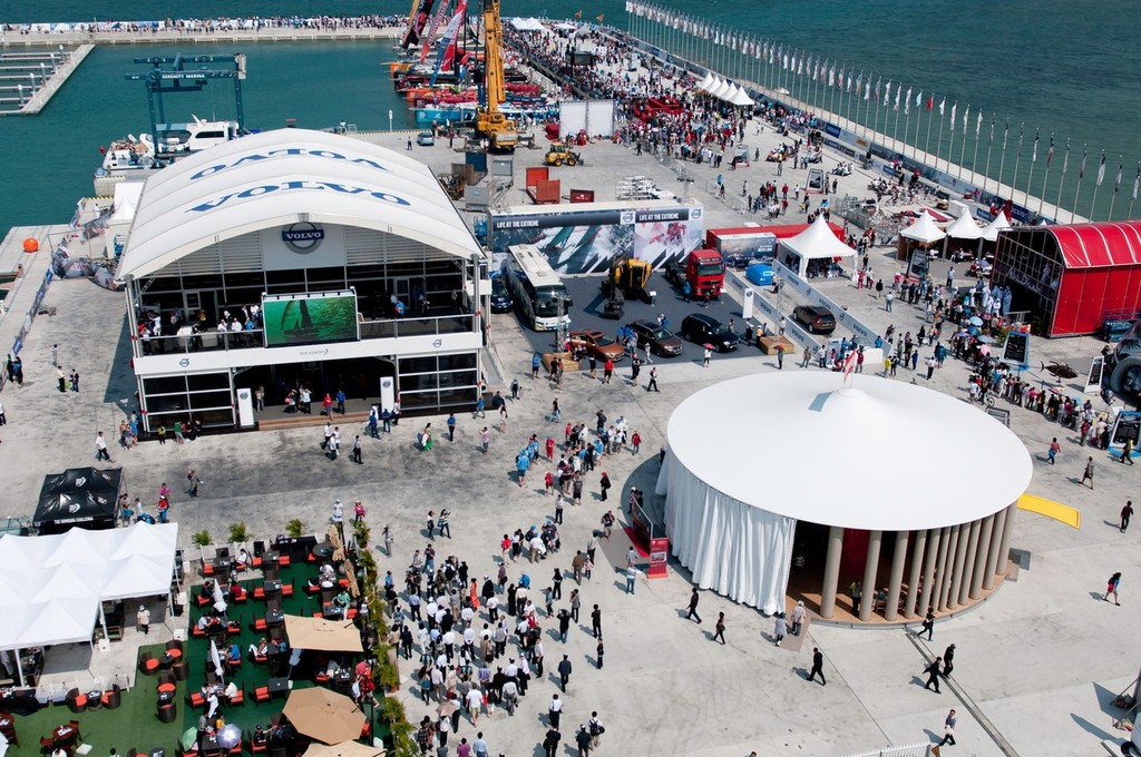 Crowds gather in the race village to see the start of leg 4 of the Volvo Ocean Race 2011-12, from Sanya, China to Auckland, New Zealand. © Paul Todd/Volvo Ocean Race http://www.volvooceanrace.com