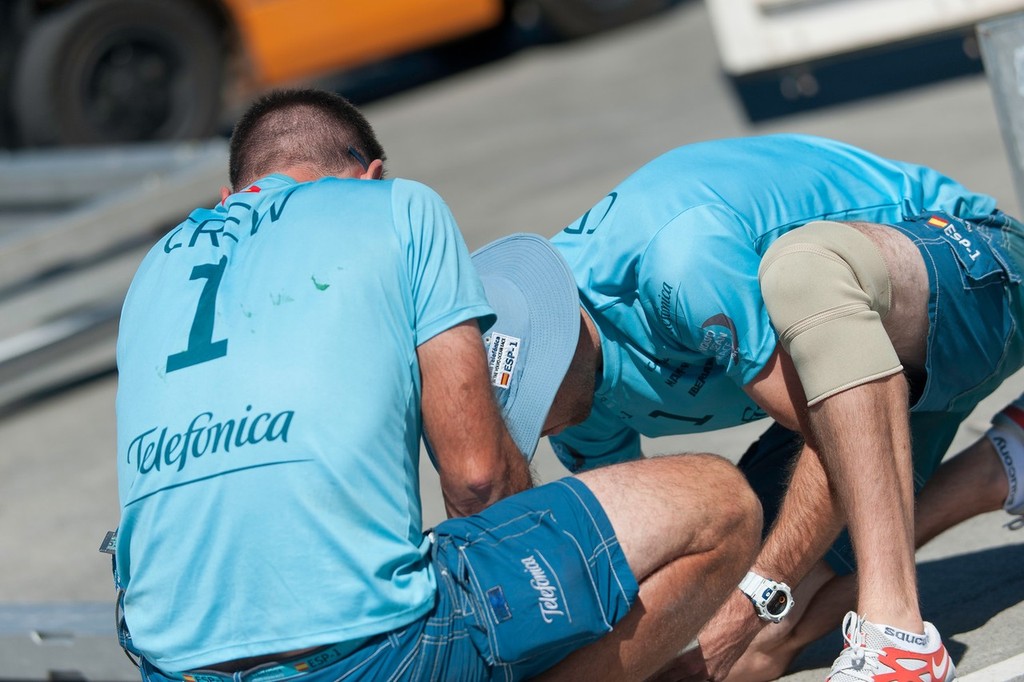 Team Telefonica start to build their shore base in the Auckland race village, during the Volvo Ocean Race 2011-12. (Credit: PAUL TODD/Volvo Ocean Race) photo copyright Paul Todd/Volvo Ocean Race http://www.volvooceanrace.com taken at  and featuring the  class