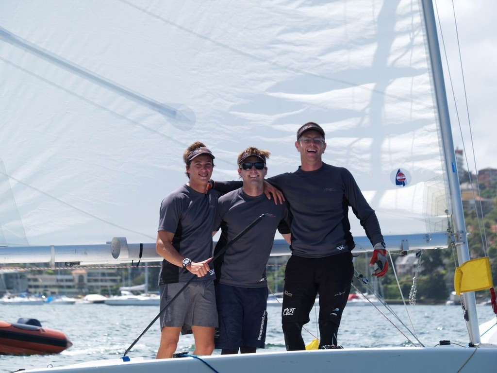 Winners are grinners - 2012 Hardy Cup winners David Gilmour-Ted Hackney-Luke Payne - Hardy Cup 2012 photo copyright Aline Van Haren  taken at  and featuring the  class