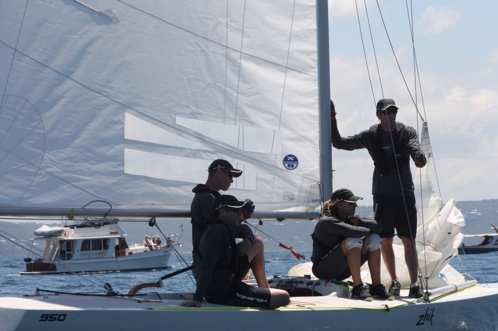 Zhik Etchells Australian Championships 2012 Alastair Gair and his Velsheda crew black flagged in race 2 photo copyright Sail-World.com /AUS http://www.sail-world.com taken at  and featuring the  class