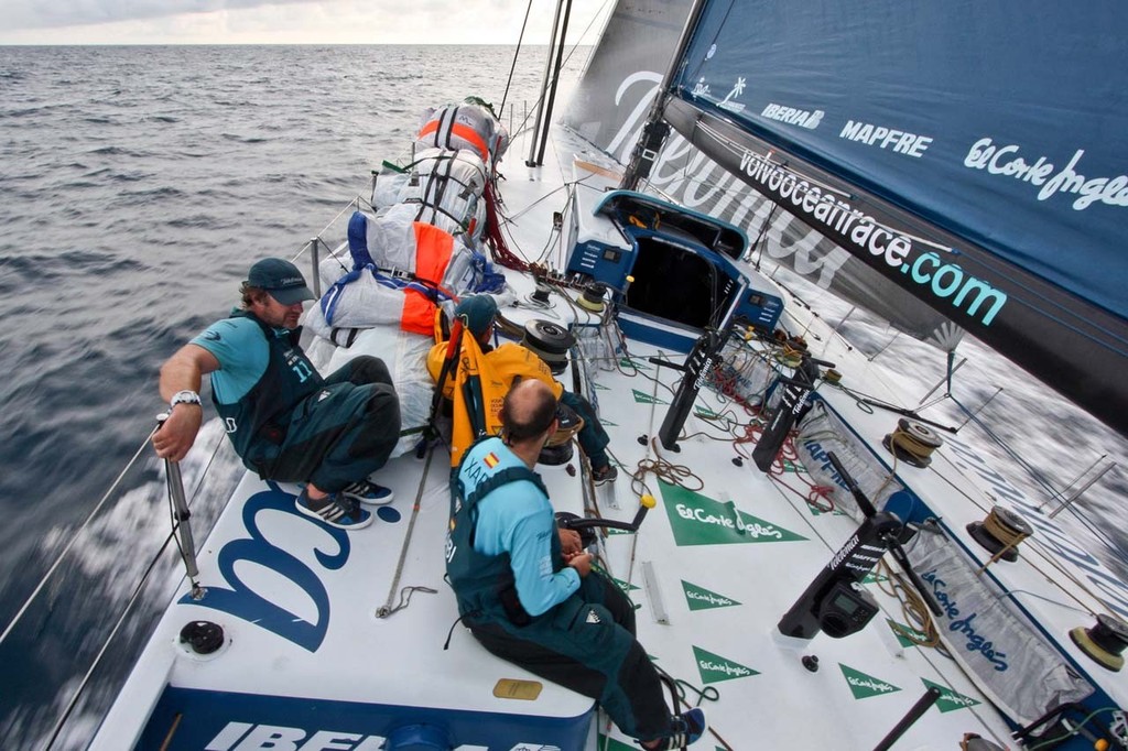 Team Telefonica picking up speed after exiting the Strait of Malacca, during leg 3 of the Volvo Ocean Race 2011-12, from Abu Dhabi, UAE to Sanya, China. (Credit: Diego Fructuoso/Team Telefonica/Volvo Ocean Race) © Diego Fructuoso /Team Telefónica/Volvo Ocean Race http://www.volvooceanrace.com