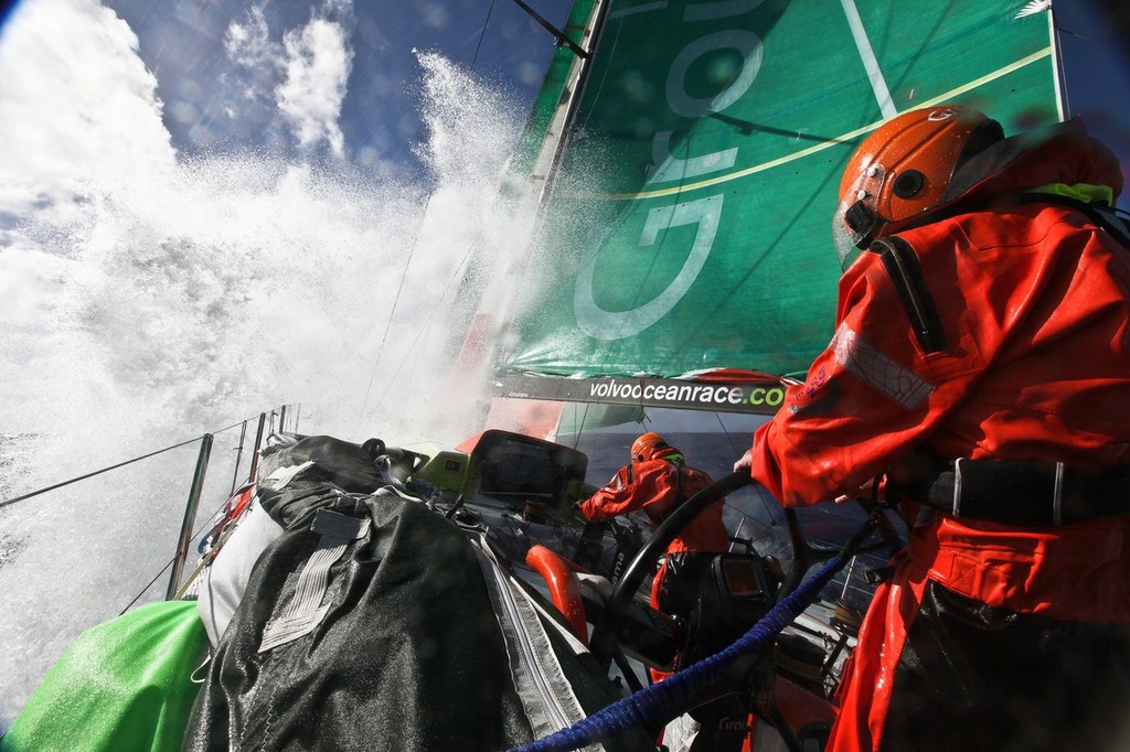 Erwan Israel and Thomas Coville onboard Groupama Sailing Team during leg 4 of the Volvo Ocean Race 2011-12, from Sanya, China to Auckland, New Zealand.   &copy; Yann Riou/Groupama Sailing Team /Volvo Ocean Race http://www.cammas-groupama.com/