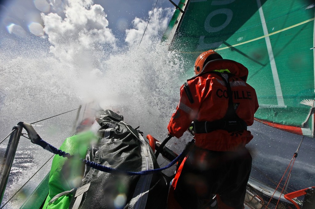 Thomas Coville onboard Groupama Sailing Team during leg 4 of the Volvo Ocean Race 2011-12, from Sanya, China to Auckland, New Zealand.  &copy; Yann Riou/Groupama Sailing Team /Volvo Ocean Race http://www.cammas-groupama.com/