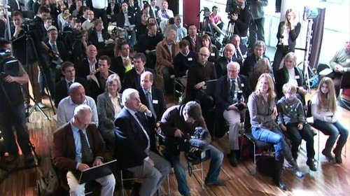 Media gathered at the Festival Hall for the presentation by Ben Ainslie Racing © SW