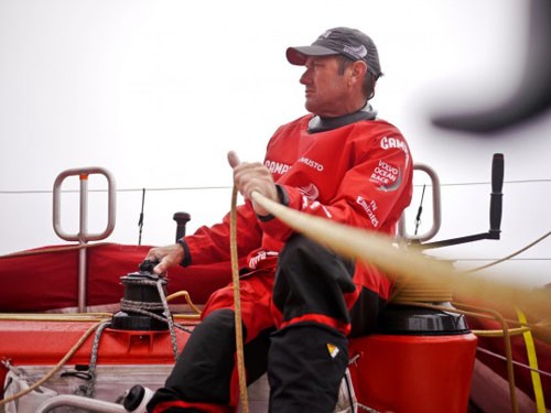 Tony Rae the mainsail trimmer who works with the helmsman to control the boat CAMPER with Emirates Team New Zealand during leg 2 of the Volvo Ocean Race 2011-12, from Cape Town, South Africa to Abu Dhabi, UAE.  © Hamish Hooper/Camper ETNZ/Volvo Ocean Race