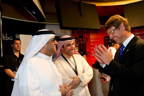 Mubarak Al Muhairi, Director General of Abu Dhabi Tourism Authority and CEO of the Volvo Ocean Race, Knut Frostad at the opening of The Abu Dhabi Destination Village for the Volvo Ocean Race 2011-12. © Paul Todd/Volvo Ocean Race http://www.volvooceanrace.com