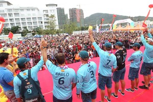 Leg 3 finish Volvo Ocean Race, Sanya, China photo copyright Ian Roman/Volvo Ocean Race http://www.volvooceanrace.com taken at  and featuring the  class