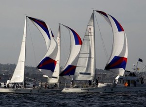A three-boat photo finish from back in the pack - Harbor Cup Day 2 photo copyright Rich Roberts http://www.UnderTheSunPhotos.com taken at  and featuring the  class