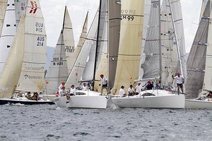 Division 2 fleet line up for a start. - Club Marine Series 2012, Melbourne, Australia photo copyright Teri Dodds http://www.teridodds.com taken at  and featuring the  class