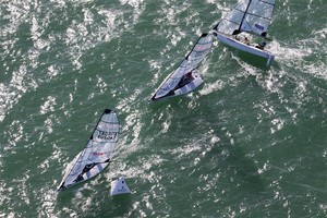 Daniel Fitzgibbon and Liesl Tesch (AUS) and Jennifer French and Jean-Paul Creignou (USA) in SKUD-18 - Miami OCR 2012 photo copyright  Rolex/Daniel Forster http://www.regattanews.com taken at  and featuring the  class