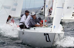 Etchells Nationals 2012, Paul Westlake on the bow for USA entry Menace skippered by Vince Brun. photo copyright Damian Devine taken at  and featuring the  class