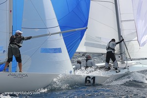 Etchells World Championship Sydney Australia 2012. Mark Tonner-Joyce on Dawn Raid hoisting the spinnaker photo copyright Ingrid Abery http://www.ingridabery.com taken at  and featuring the  class