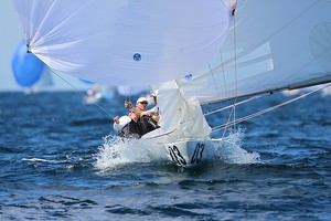 Etchells World Championship Sydney Australia 2012.  John Bertrand closing in on the finish. photo copyright Ingrid Abery http://www.ingridabery.com taken at  and featuring the  class