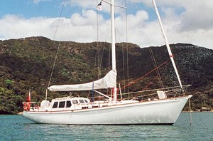 Nilaya at anchor. Source www.nilaya.co.nz photo copyright  SW taken at  and featuring the  class