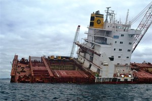 Rena starboard side 5 Jan - Rena Disaster - 5 January 2012 photo copyright Maritime NZ www.maritimenz.govt.nz taken at  and featuring the  class