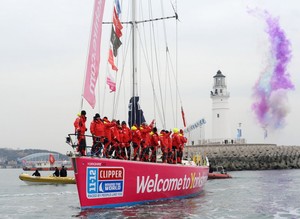 20120224 onEdition 2012©
Free for editorial use image, onEdition

Welcome to Yorkshire receives a hero's welcome today after arriving in Qingdao, China at the end of the challenging Race 8.

The Clipper 11-12 Round the World Yacht Race started from Southampton on the south coast of the UK on 31 July 2011. The route will take the crews of the ten, identical 68-foot yachts, each sponsored by a city, state, country or corporation, via Madeira, Rio de Janeiro, Cape Town, Geraldton Wes photo copyright onEdition http://www.onEdition.com taken at  and featuring the  class