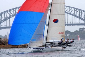 yandoo on first spinnaker run - Giltinan 18ft Skiff Championship 2012 photo copyright Frank Quealey /Australian 18 Footers League http://www.18footers.com.au taken at  and featuring the  class