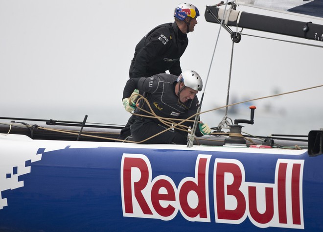 Onboard action from Red Bull Sailing Team - Act 2, Day 3, Extreme Sailing Series 2012 &copy; Lloyd Images http://lloydimagesgallery.photoshelter.com/