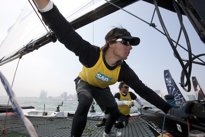 Onboard action from SAP Extreme Sailing Team - Act 2, Day 3, Extreme Sailing Series 2012 &copy; Lloyd Images http://lloydimagesgallery.photoshelter.com/
