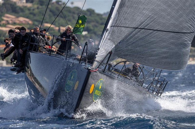 Peter Ogden, owner of JETHOU (GBR) helms the yacht in the strong conditions of the third inshore race - Giraglia Rolex Cup ©  Rolex/ Kurt Arrigo http://www.regattanews.com