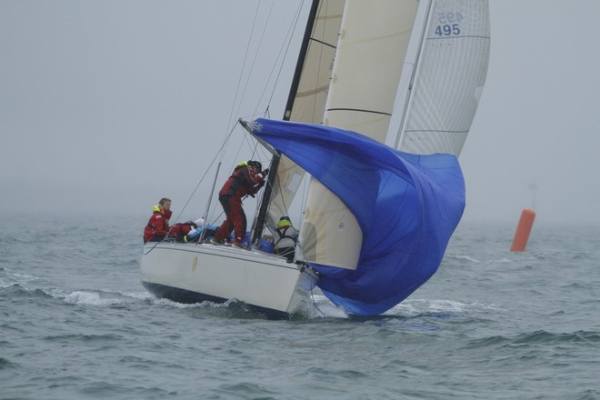 As they say, if you’re not over every now and then, you’re just not trying – Executive Decision in the mist here. - Australian Women’s Keelboat Regatta ©  Alex McKinnon Photography http://www.alexmckinnonphotography.com