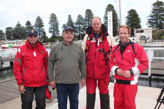 L. to R. TryBooking.com crew, Peter, Ross, Grant and Kim - 2012 ORCV Melbourne to Port Fairy Race - photographer Neville Rose © ORCV