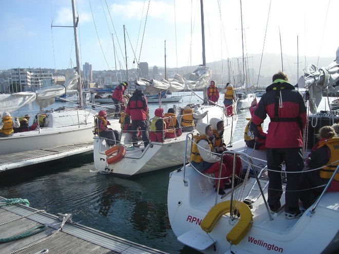 Keelboats leaving the dock - School Children enjoy Wellington Harbour © Wellington Ocean Sports Centre