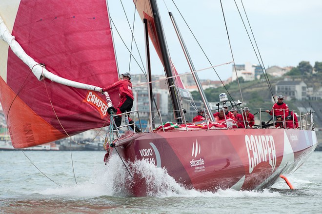 Camper with Emirates Team New Zealand at the start of Leg eight from Lisbon, Portugal. Volvo Ocean race 2011-12.  © Chris Cameron/ETNZ http://www.chriscameron.co.nz