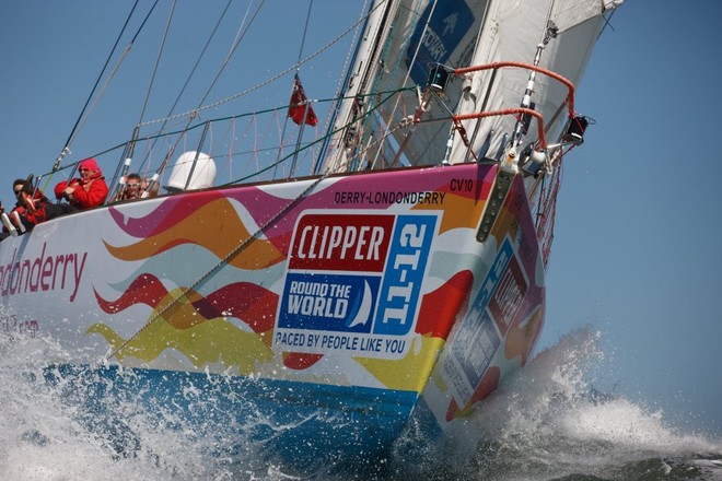 The Clipper Race fleet left Jack London Square in Oakland on 14 April to start Race 10, to Panama, escorted by US Coast Guard cutter Sockeye - Clipper 11-12 Round the World Yacht Race  © Abner Kingman/onEdition