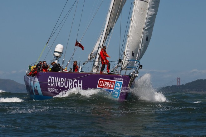 The Clipper Race fleet left Jack London Square in Oakland on 14 April to start Race 10, to Panama, escorted by US Coast Guard cutter Sockeye - Clipper 11-12 Round the World Yacht Race  © Abner Kingman/onEdition