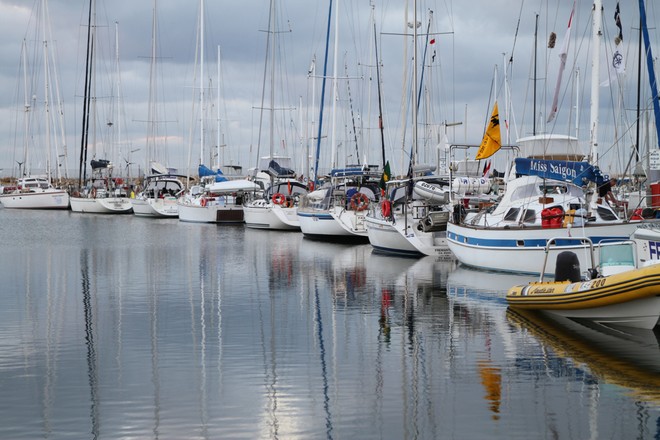 Yachts lined up on the Collector Jetty at FSC, prior to the start - Fremantle to Bali 2012 © Bernie Kaaks