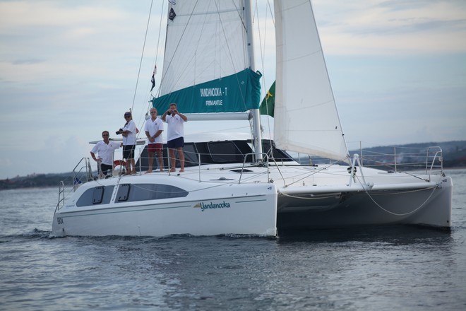 The catamaran Yandanooka-T arrives in Benoa - Fremantle to Bali 2012 © Bernie Kaaks
