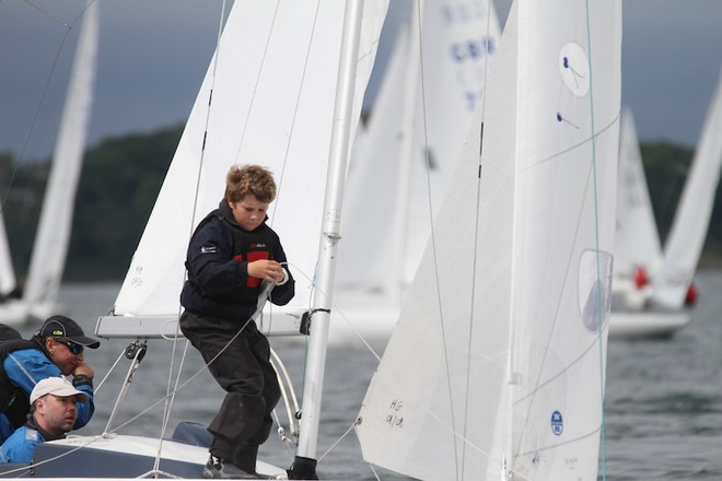 11 year old Will Heritage sets the guy aboard Aimee, skipper Julia Bailey. - Dragon Cup 2012 © Thomas Anderson Photography http://www.taphotos.co.uk/rseurocup2013