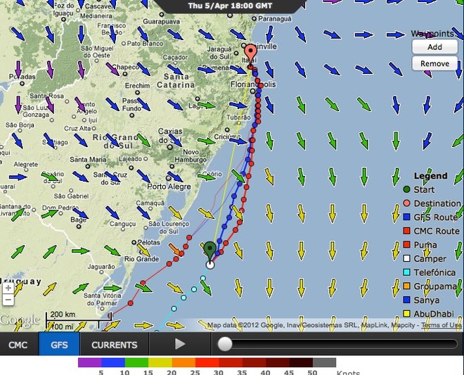 PredictWind - showing Puma sliding down into Telefonica before they head for Itajai, Brazil © PredictWind.com www.predictwind.com