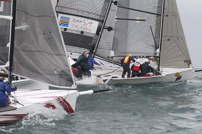 Peow Peow and Transit Lounge tussle at the start. - Sail Mooloolaba 2012 © Teri Dodds http://www.teridodds.com