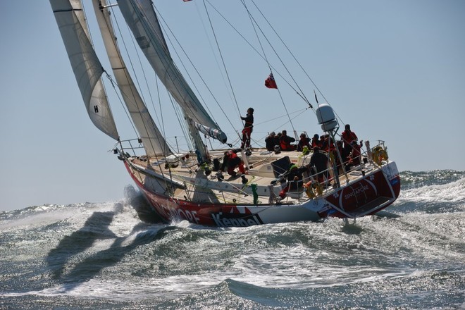 The Clipper Race fleet left Jack London Square in Oakland on 14 April to start Race 10, to Panama, escorted by US Coast Guard cutter Sockeye - Clipper 11-12 Round the World Yacht Race  © Abner Kingman/onEdition