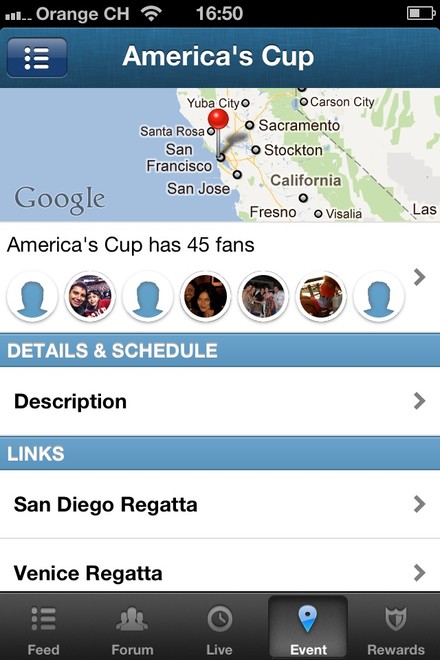 America’s Cup tracking app  © SW