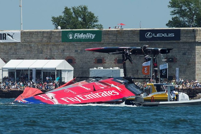 Emirates Team New Zealand - capsize, Day 1 America’s Cup World Series, Newport © Chris Cameron/ETNZ http://www.chriscameron.co.nz