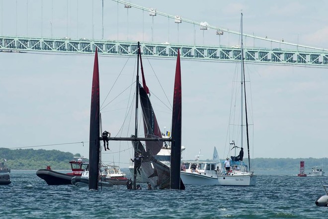 Emirates Team New Zealand - capsize, Day 1 America’s Cup World Series, Newport © Chris Cameron/ETNZ http://www.chriscameron.co.nz