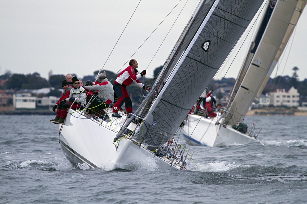 Bombora leads Another Challenge in to the top mark. Nice work, team. - Helly Hansen Winter Series photo copyright  Alex McKinnon Photography http://www.alexmckinnonphotography.com taken at  and featuring the  class